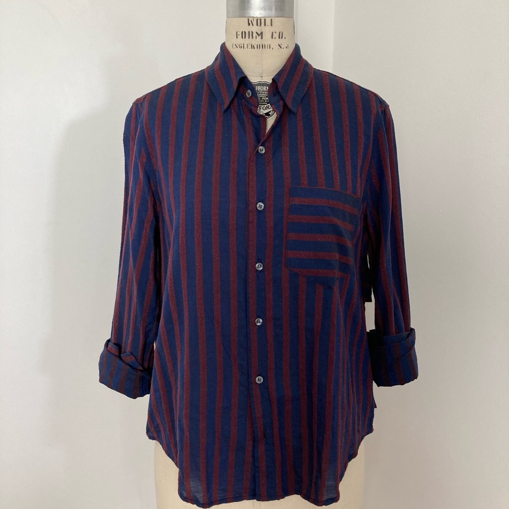 AMO stripe ruffle back blouse size S